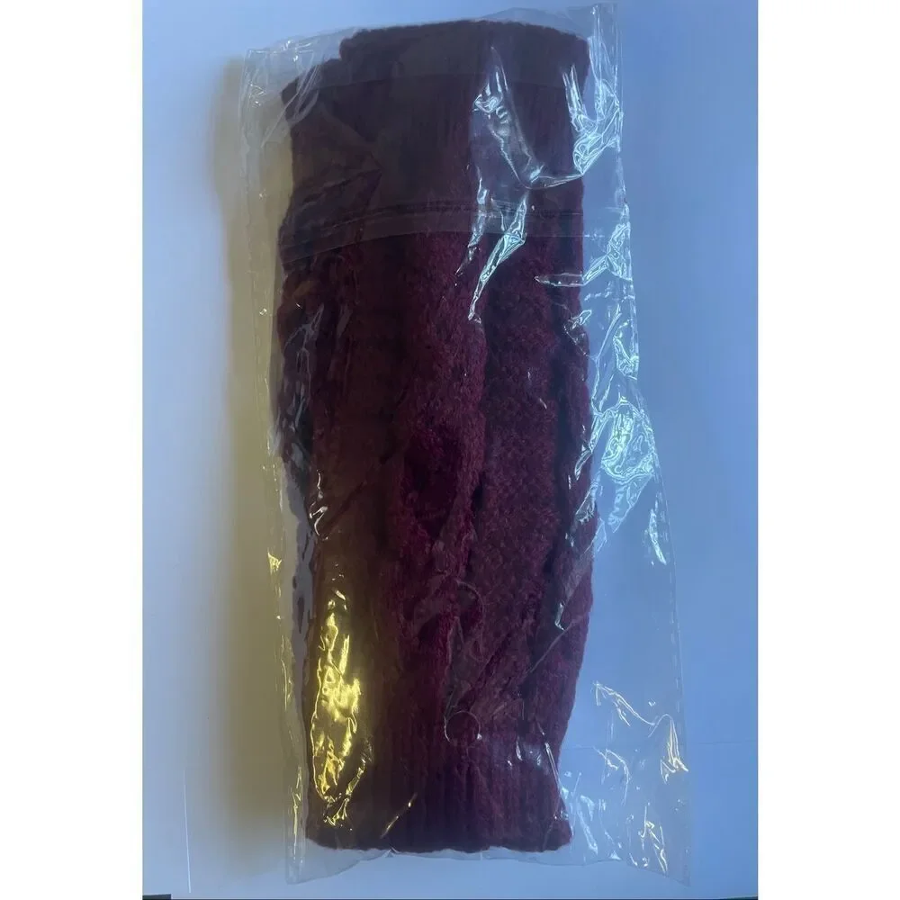 Women’s Cable Knit Fingerless Gloves Burgundy One Size